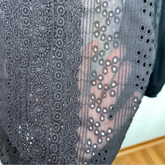Knox Rose Black Eyelet Lace Blouse Large Boho Peasant Top Sheer Bohemian - Picture 9 of 13